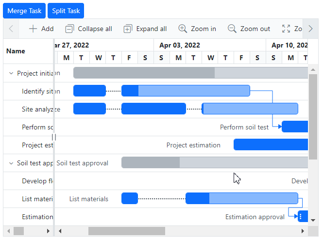 Editing split task using method
